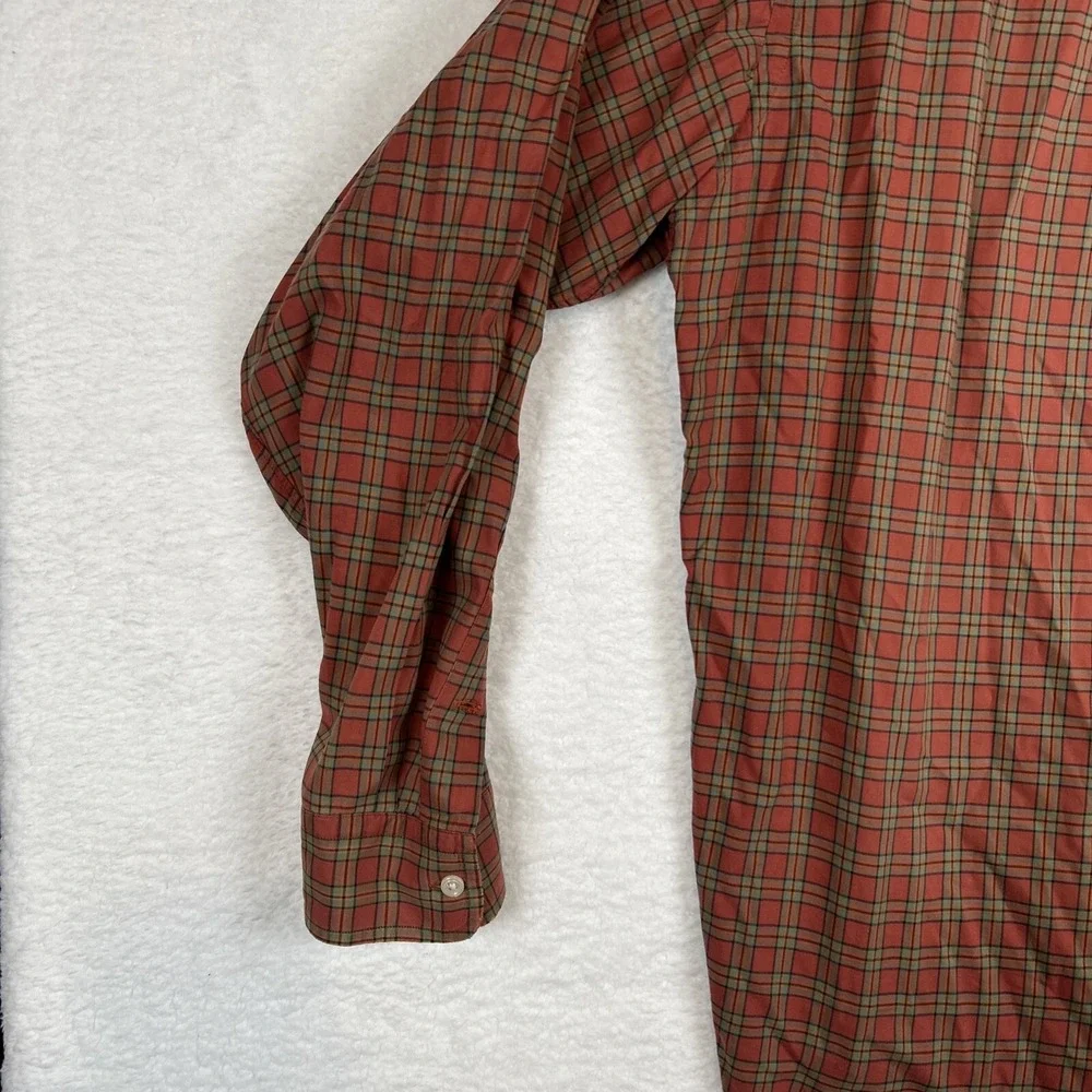 Ralph Lauren Shirt Mens L Orange Green Plaid Check Cotton Oxford OCBD‎ Button Up